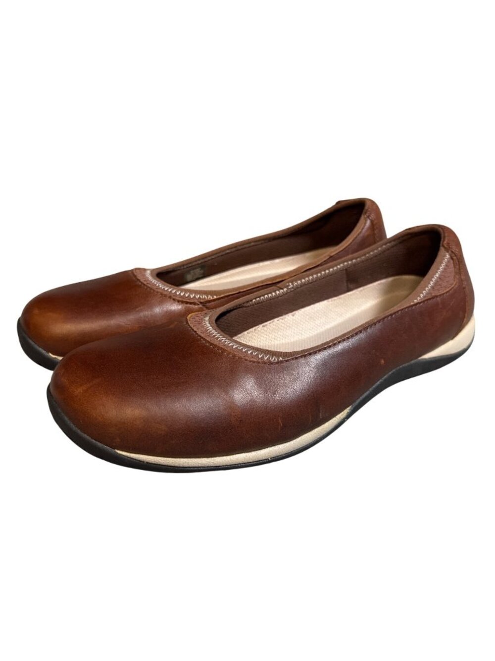 L.L. Bean Ballet Flats Sneakerina Brown Leather Slip-On Size 9.5 Wide